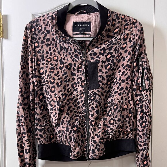 All Saints Ella Lyos Silk Bomber Leopard Print M